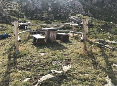 picnic table in front of the bivouac